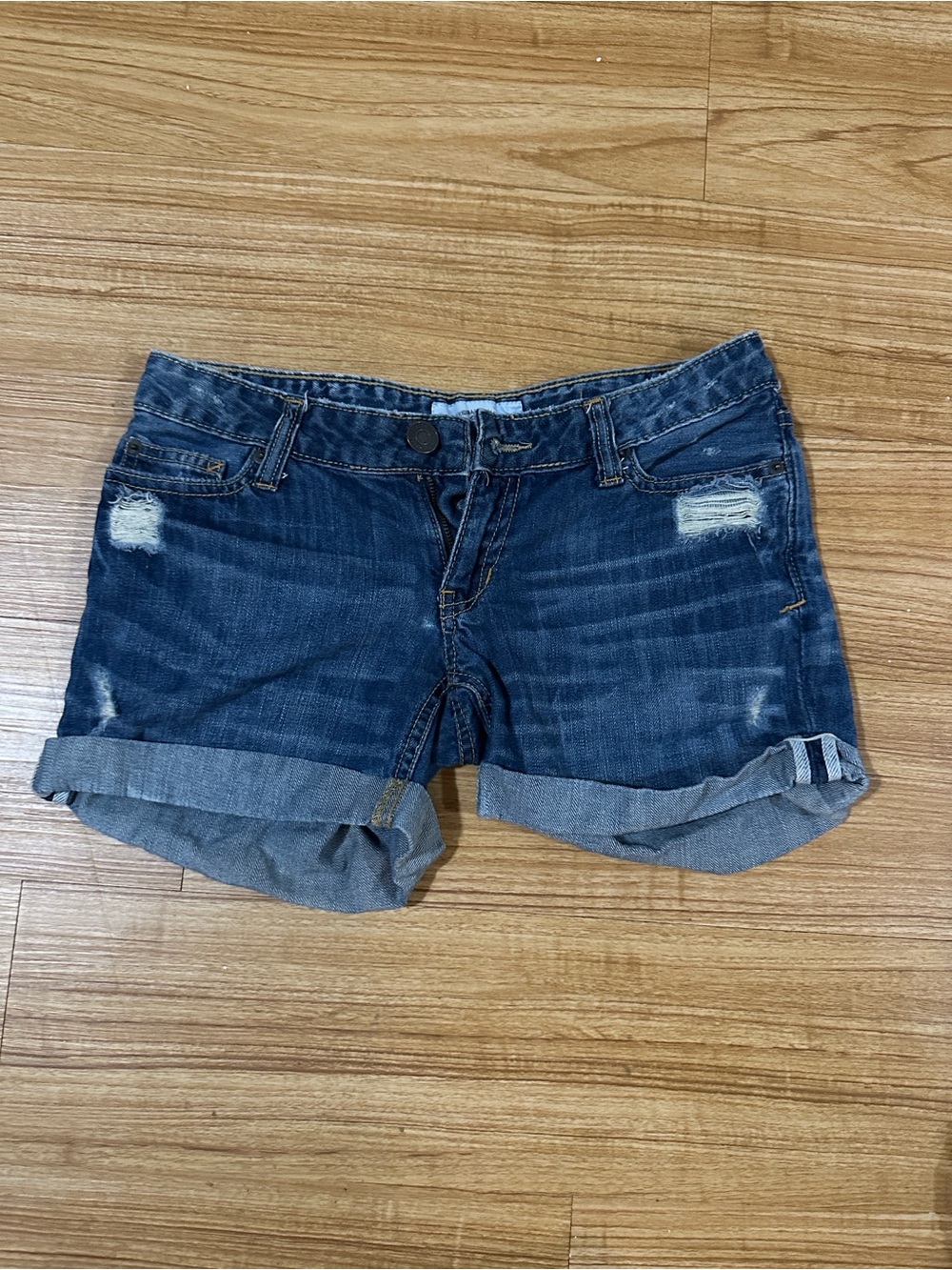 Aeropostale Dark Blue Distressed Roll-Cuff Jean Shorts